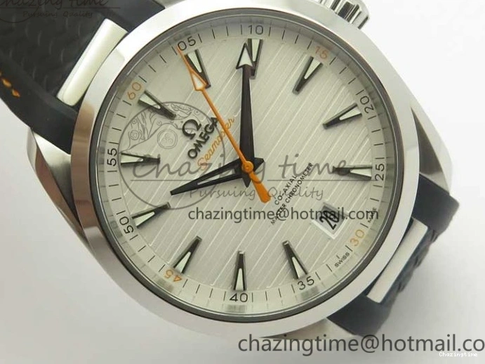 0411 SmoothTexture Aqua Terra 150M Master Chronometers VSF 1:1 Best Edition White Dial Orange Hand on Black Rubber Strap A8900 Super Clone 8011